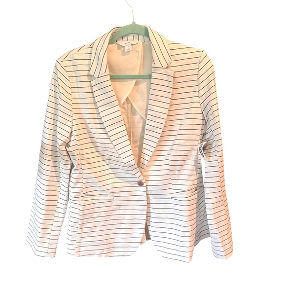 Old Navy Striped Blazer Women's Size M White Black Career Casual Stretch - Picture 1 of 10